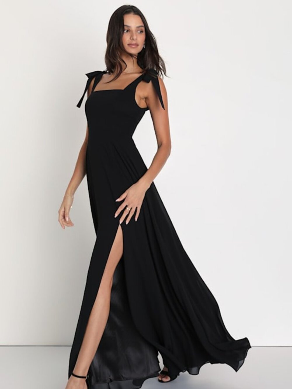 Lulus Love Me Forever Black Square Neck Maxi Dress - Size L